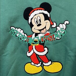 Disney Ladies Green Mickey Mouse Holiday Sweatshirt